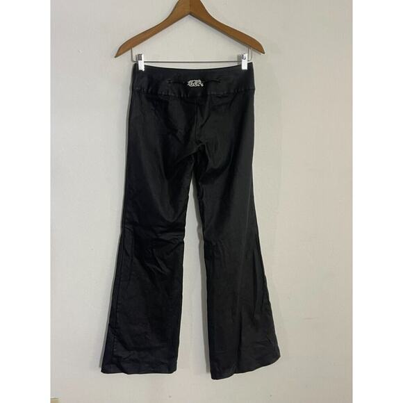 I AM GIA S Pants Black Flare Leg Mid Rise Coated Black Stretch Y2K Style - Picture 6 of 8
